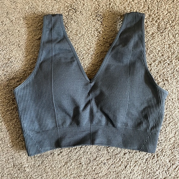 Workout Set Slate Grey Ribbed Sports Bra Buttery Soft High Waisted Leggings XS - Picture 3 of 7